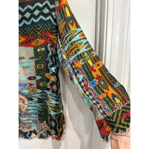 MSRP $290 NWOT Johnny Was Patchwork Silk Cane Blouse Size S-M | SAME DAY SHIP - Picture 3 of 8